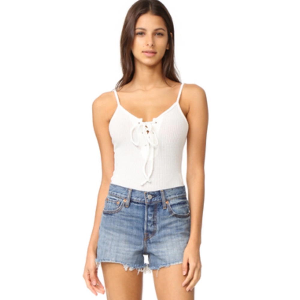 Shopbop Glamorous White Rib Lace Up Bodysuit NEW